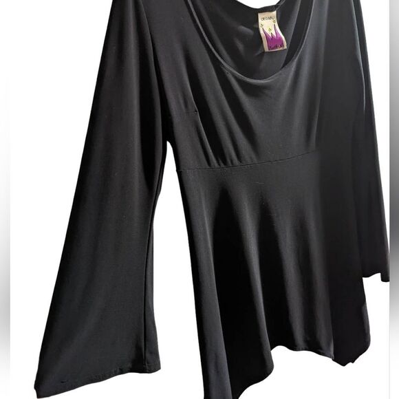 Antthony Black stretch asymmetrical bell sleeve tunic top shirt blouse S - Picture 2 of 5